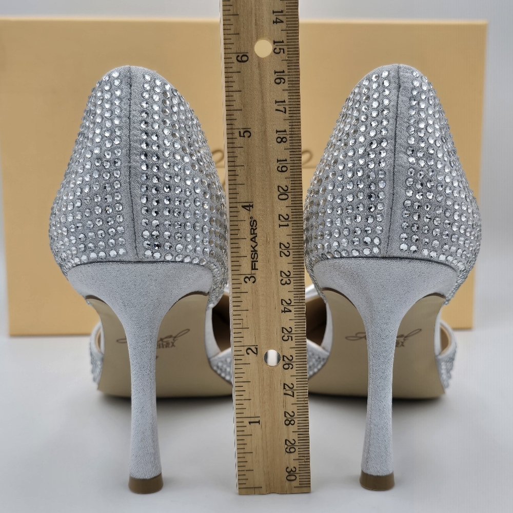 NIB Jewel Badgley Terresa D'Orsay Stiletto Pumps, Silver Textile, Women's Size 7 - Picture 8 of 16